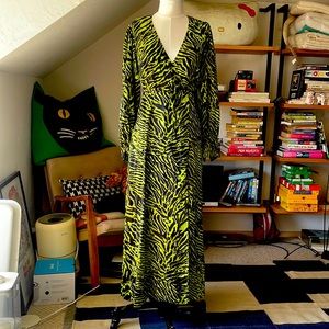 GANNI silk lime tiger wrap maxi dress NWT XS/S 34 green animal print
